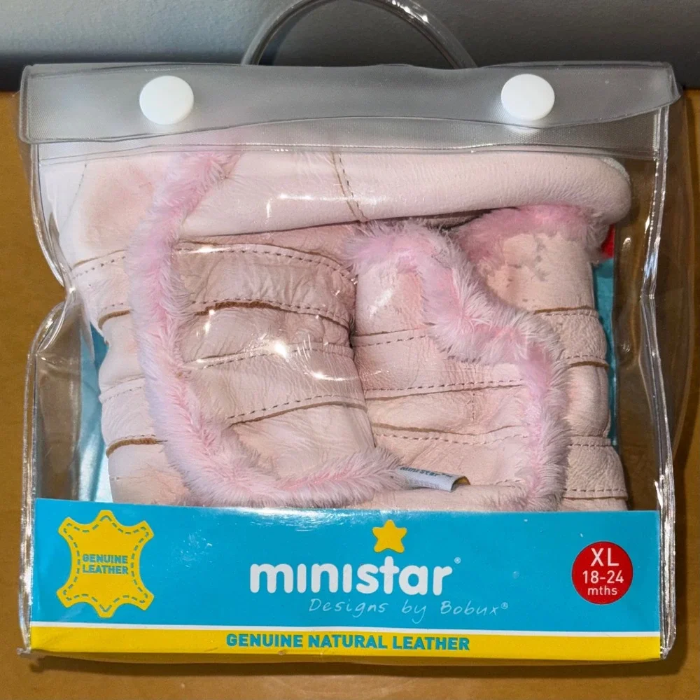 Ministar Leather Boots Infant XL 18-24m Pink New Faux Fur Trim‎ Bobux Booties